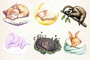 Watercolor Sleepy Animals Clipart, an Illustration by Dream Creation (Thumbnail 2 of 6)