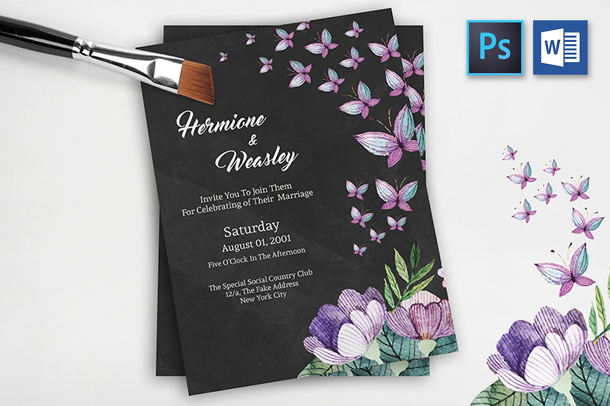Floral Wedding Invitation Card, an Invitation Template by Geek Shop (Photo 1 of 4)