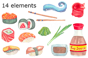 Sushi Watercolor Clip Art