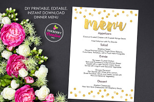 Gold Confetti Editable Wedding Menu