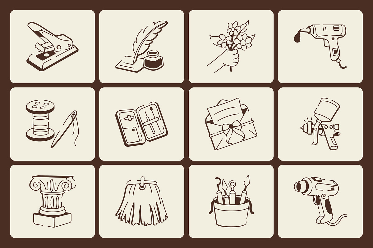 Crafting and DIY Doodle Icon set, an Outline Icon by Vectors Market (Photo 6 of 8)