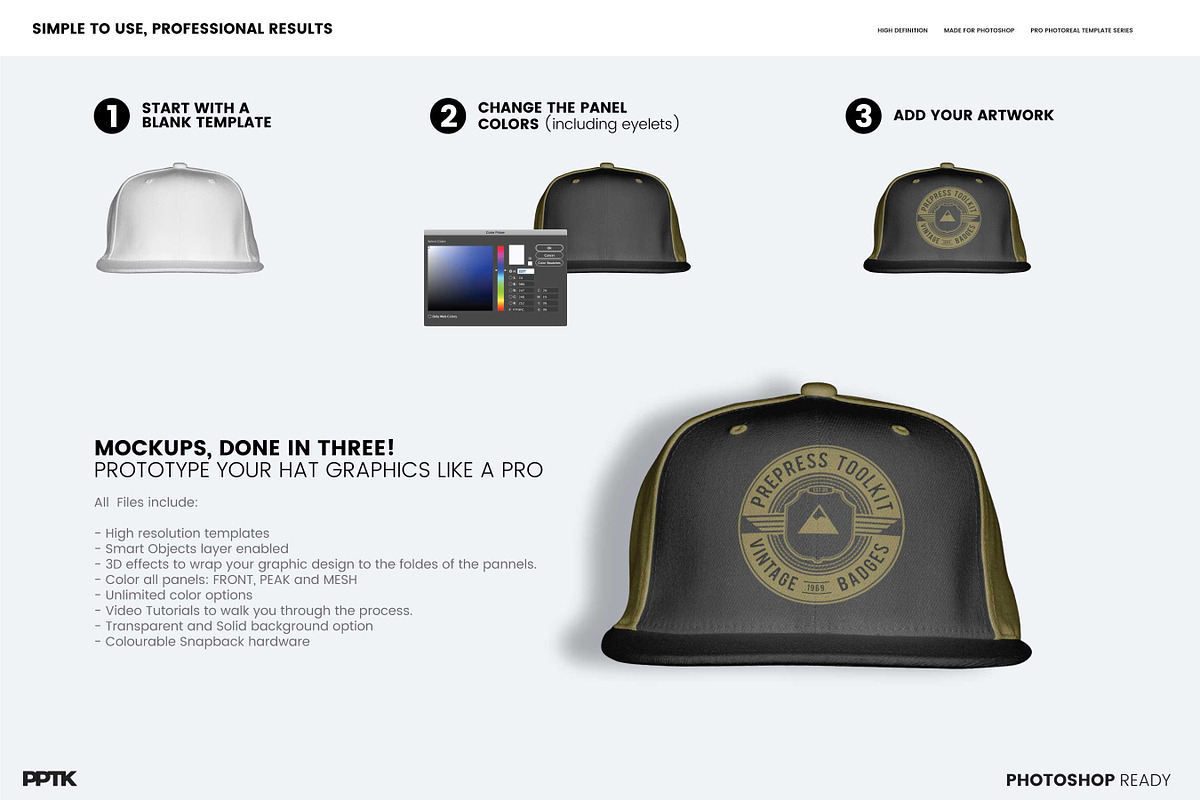 Snapback hat mockup pack, a Hat Mockup by PrePress Toolkit (Photo 3 of 4)