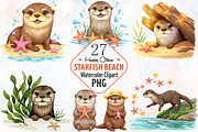 Happy Otters & Starfish Beach Clipar, an Illustration by RobertsArt (Thumbnail 1 of 7)