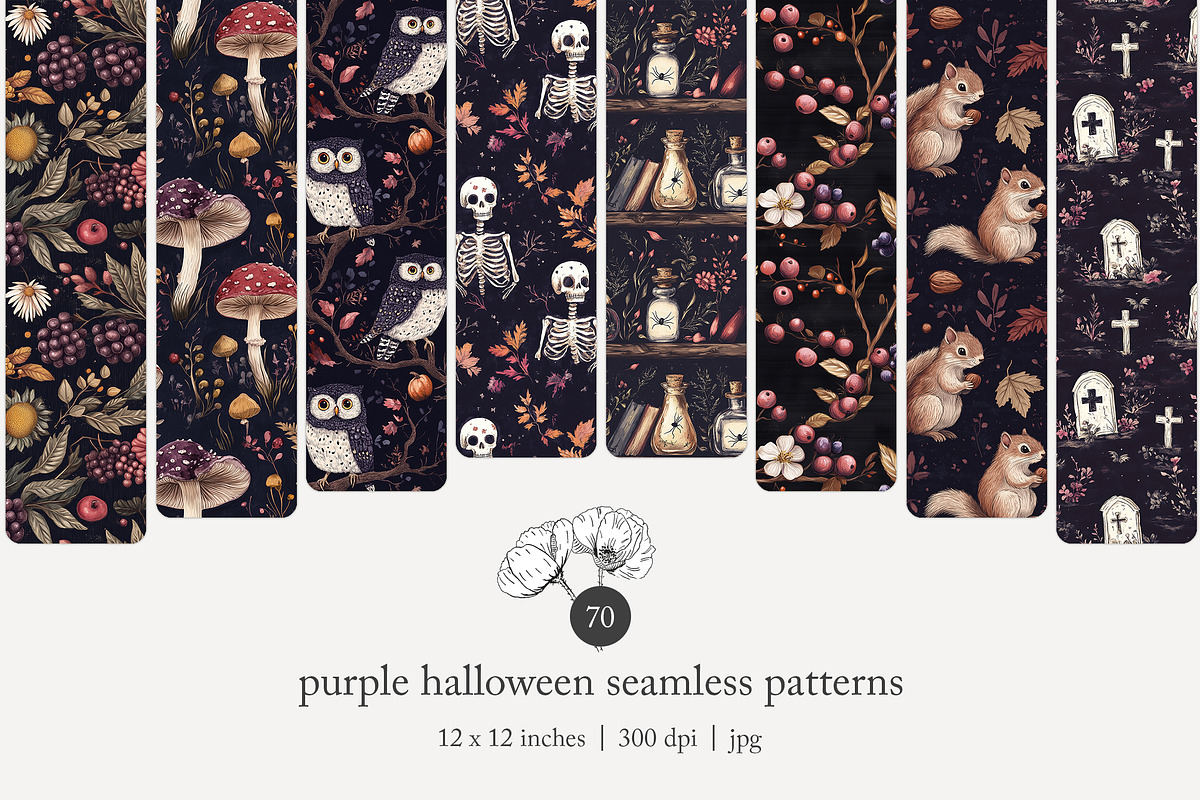 70 purple Halloween seamless pattern, a Pattern Graphic by Poppy Lane Studio (Photo 1 of 10)