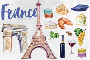 Watercolor France Clipart Set