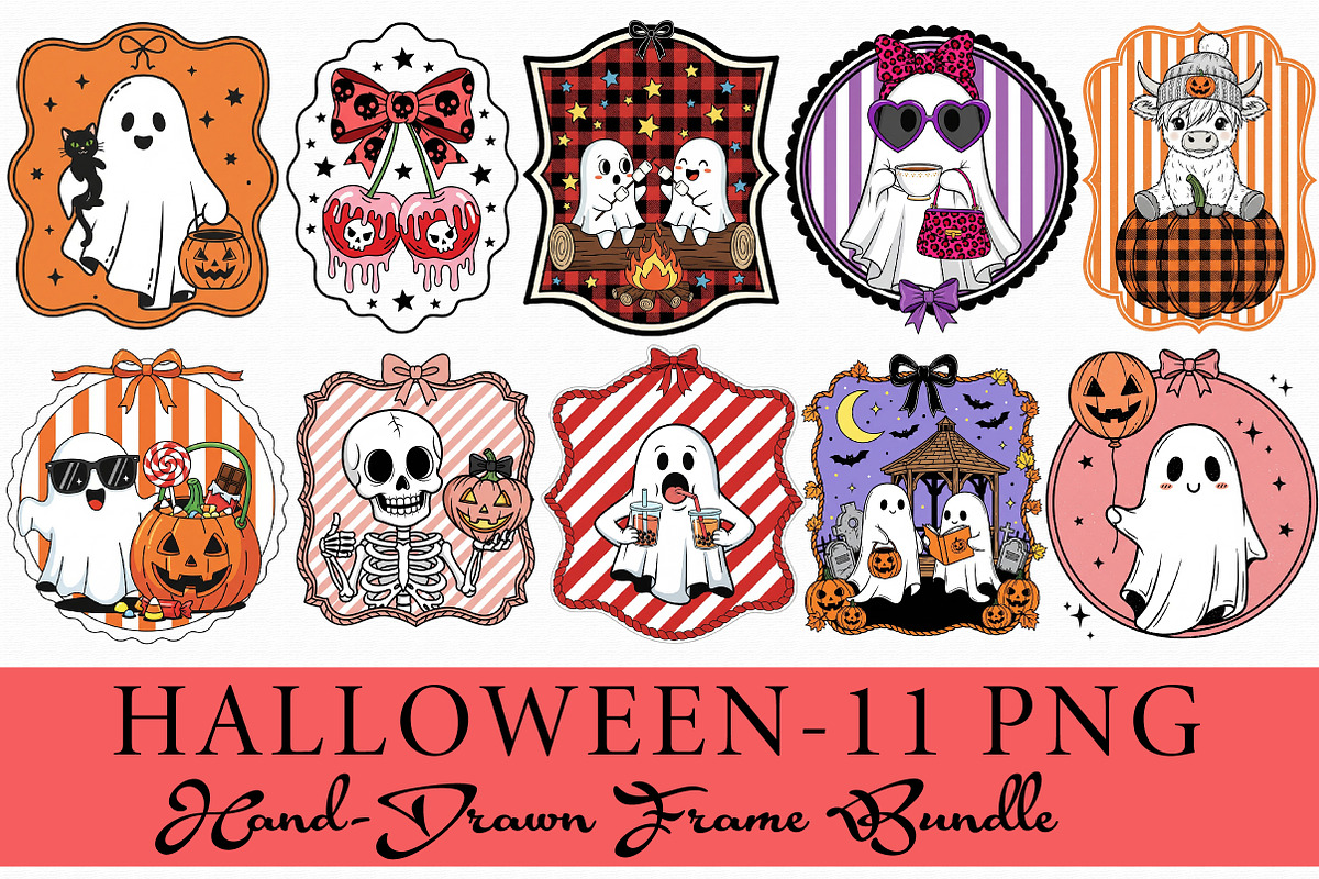 Halloween Hand-Drawn Frame Bundle Pn, an Illustration by Libby Wishes (Photo 1 of 12)