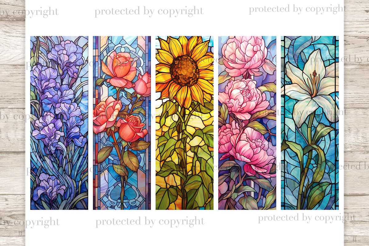 Stained Glass Flowers Bookmarks, a Decorative Illustration by GlamArtZhanna (Photo 2 of 3)