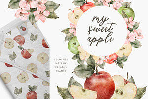 Watercolor fruits, Red apple, a Food Illustration by Daryartsy