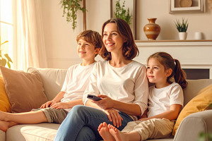Happy Family Watching Television Together at Home, a Photo by Davizro's Market