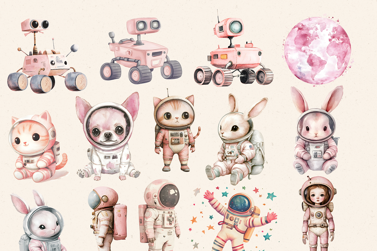 Pink Outer Space Clipart Pack, a Person Illustration by Daring Digies (Photo 5 of 10)