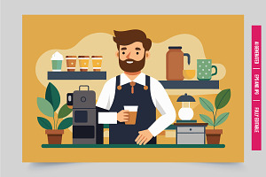 Cartoon barista coffee cafe, an Illustration by Tanuart