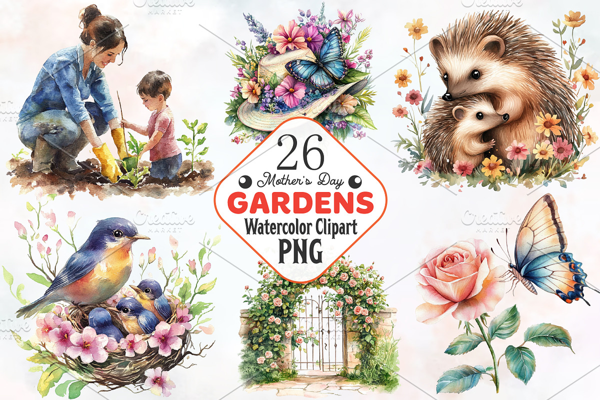 Garden Mother's Day Watercolor Clipa, an Illustration by RobertsArt (Photo 1 of 7)