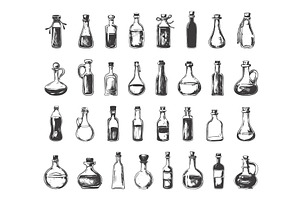 Oil Bottles Icons Set Simple Line, a Food Illustration by LadadikArt