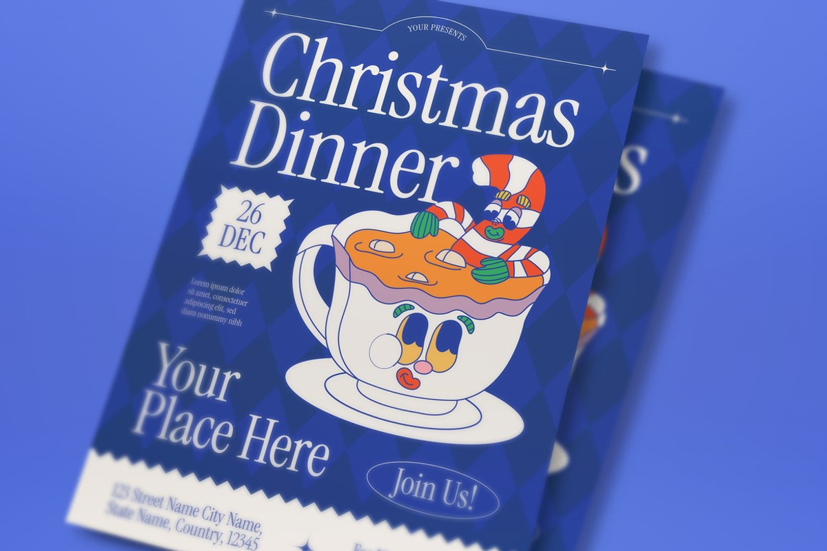 Blue Christmas Dinner Flyer Set, a Flyer Template by graphicook (Photo 2 of 3)