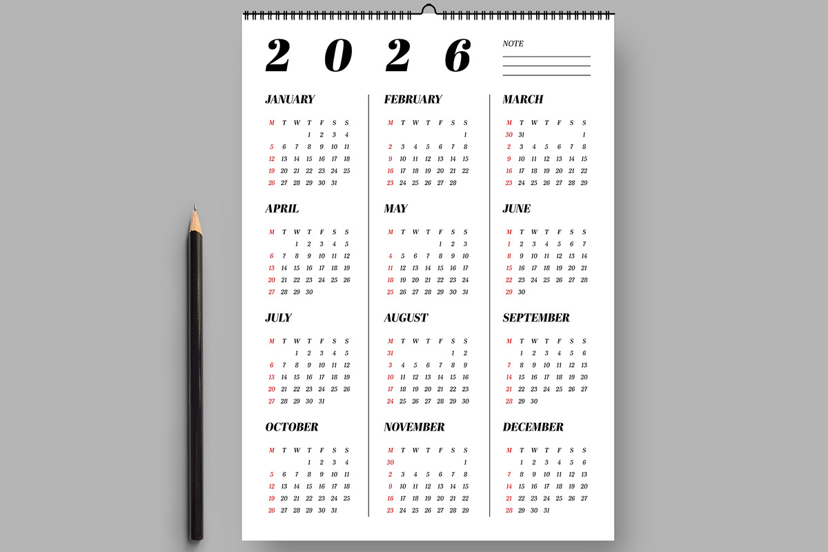 2026 Wall Calendar Template, a Stationery Template by ContestDesign (Photo 1 of 3)