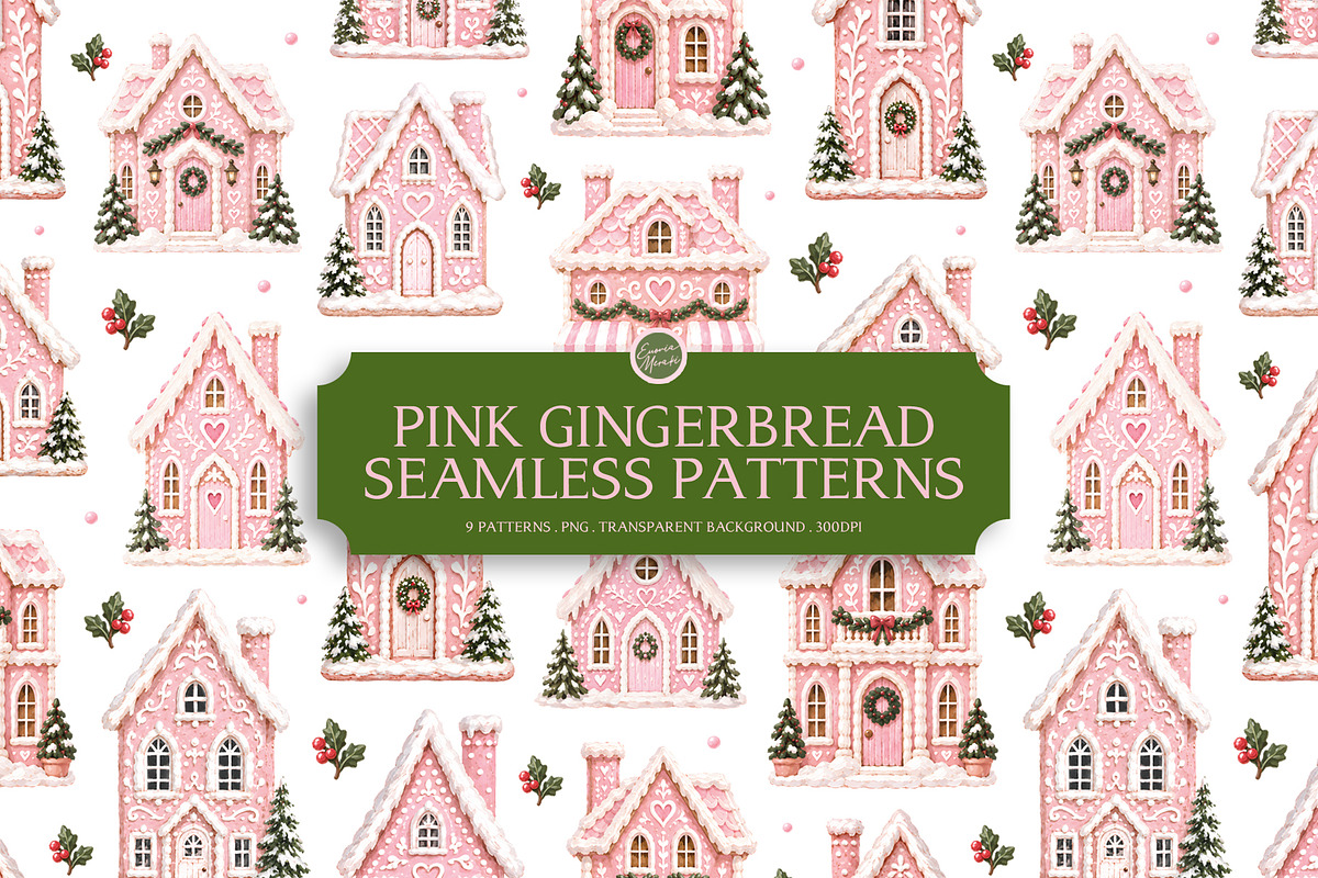 Pink Gingerbread Seamless Patterns, a Pattern Graphic by Euonia Meraki (Photo 1 of 11)