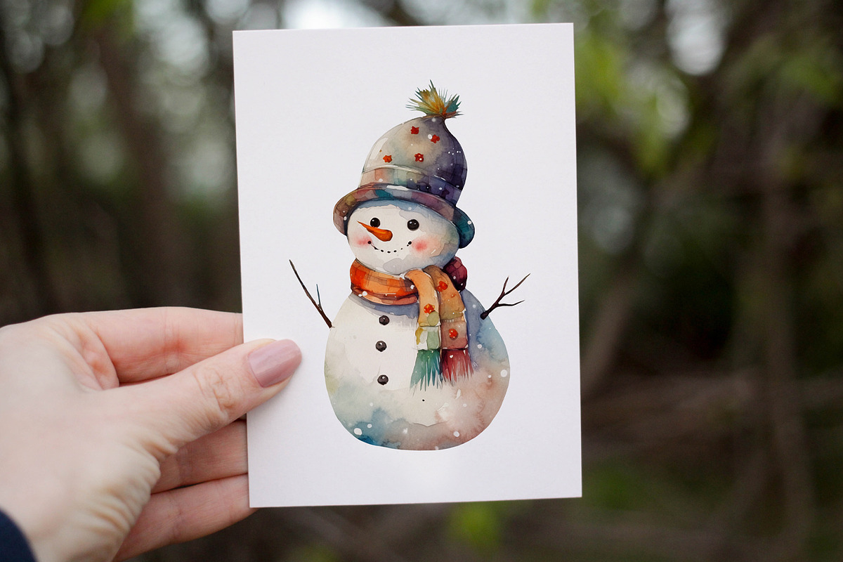 Snowman Watercolor Clipart. AI, a Seasonal Illustration by BonbonnyDesigns (Photo 4 of 5)