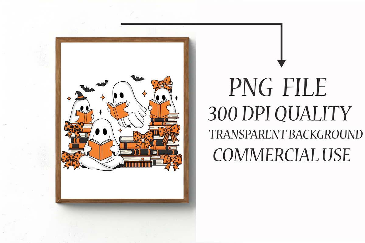 Ghosts Reading Book Halloween PNG, an Illustration by Libby Wishes (Photo 2 of 6)