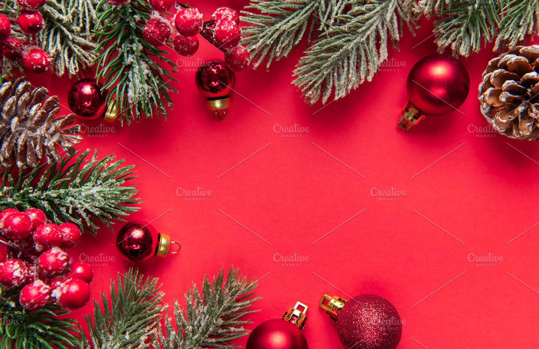 Christmas holiday season border with fir branches and berries, a Holiday Photo by Olena Rudo