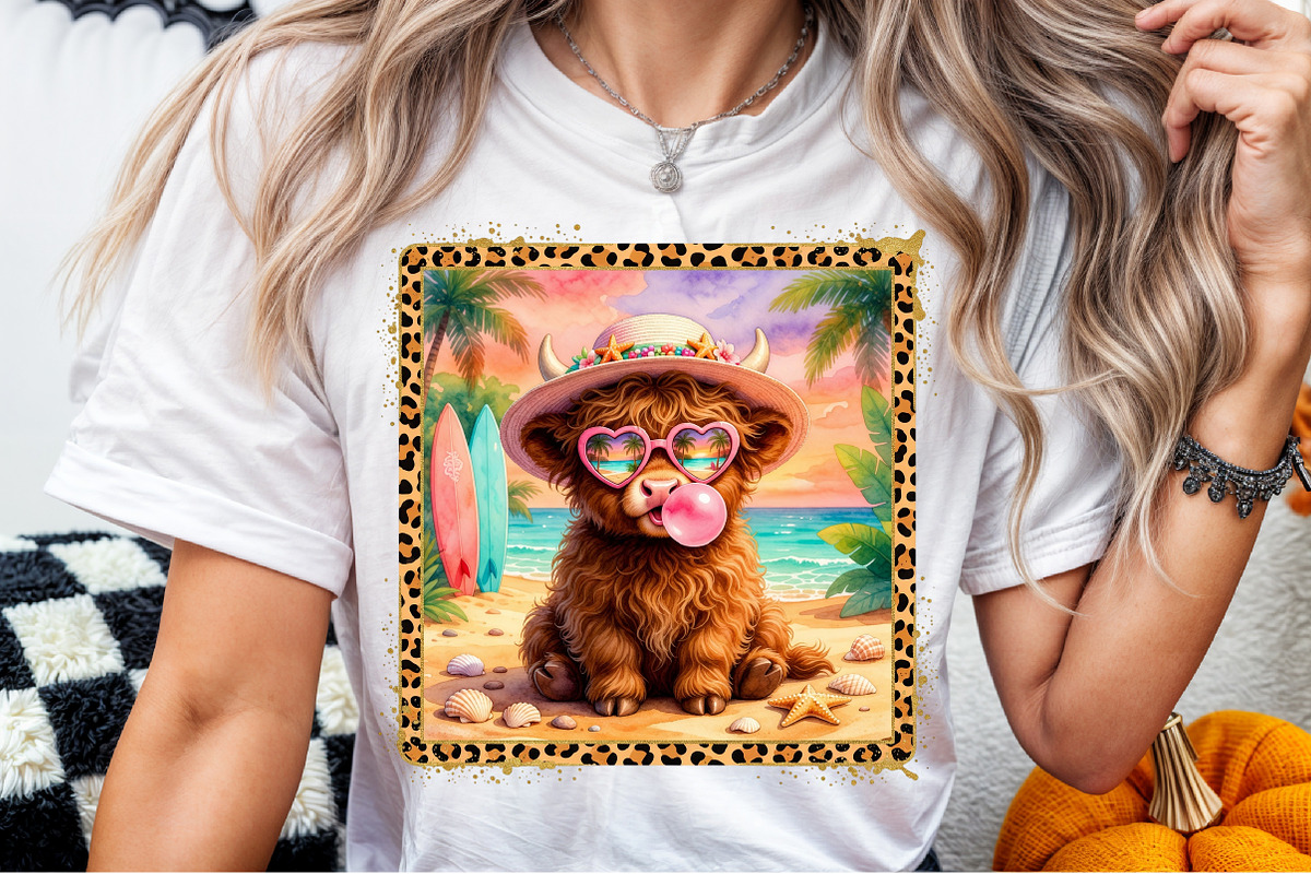 Cute Highland Cow Beach Summer PNG, a Work Illustration by Sublimation Artist (Photo 6 of 9)