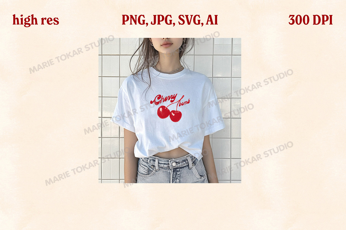 Retro Cherry Illustrations PNG & SVG, an Object Graphic by Marie T (Photo 3 of 12)