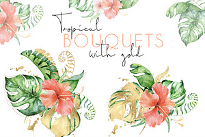 24 Tropical Bouquets Watercolor