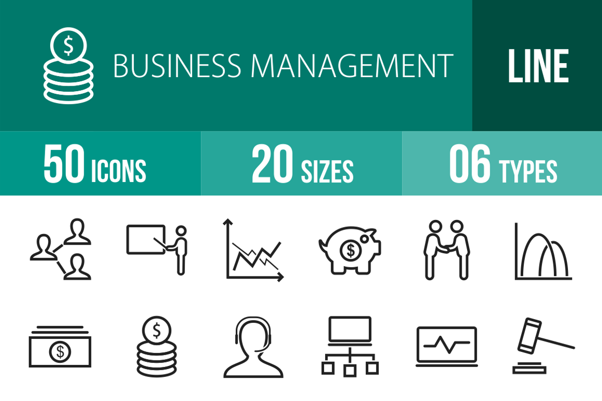 50 Business Management Line Icons