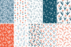 VINTAGE FLOWERS 10 Seamless Patterns