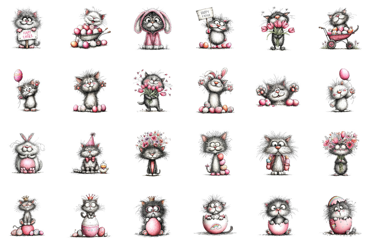 Whimsical Funny Easter Cat Clipart, an Illustration by CreationArt (Photo 5 of 7)