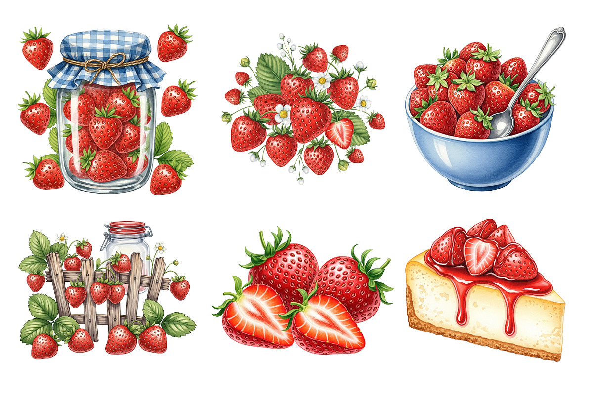 Strawberry-Themed Watercolor PNG, an Illustration by SinaCreation (Photo 2 of 9)