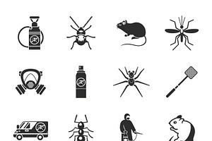 Pest Control Black White Icons Set