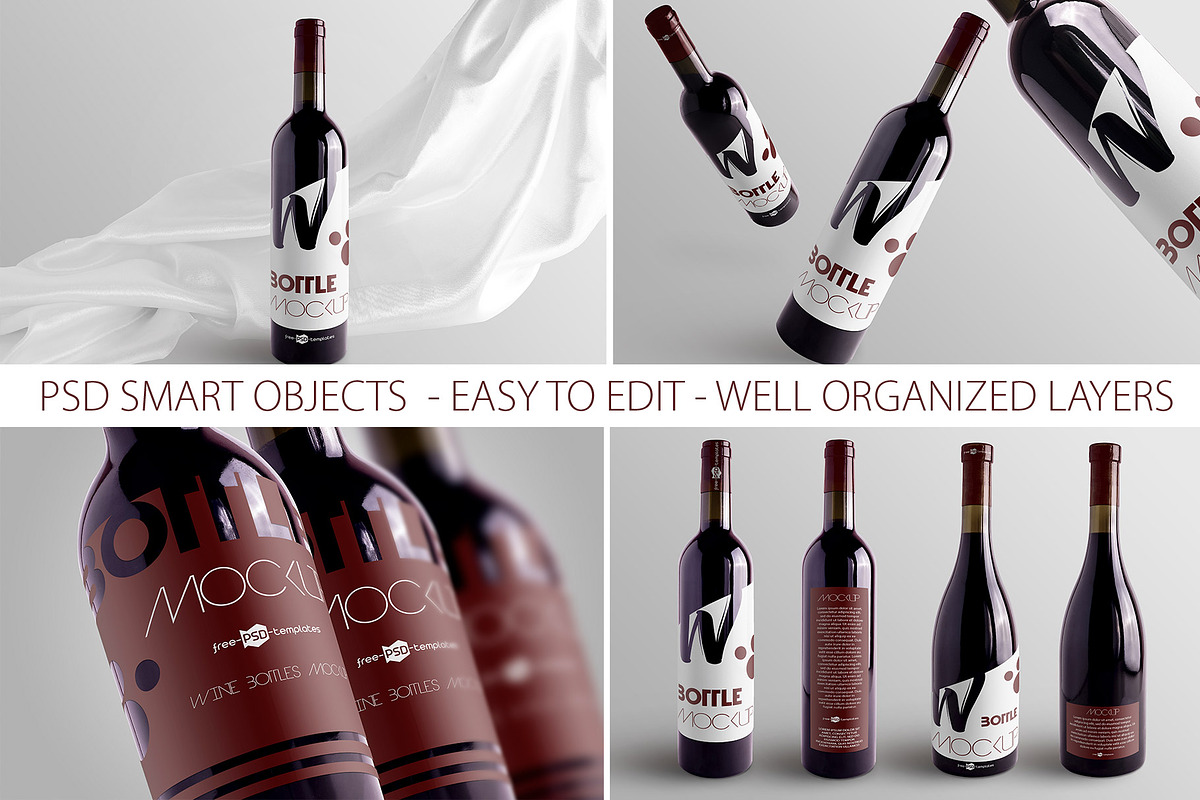 Wine Bottle Mockup Set, a Product Mockup by Free-PSD-Templates (Photo 3 of 6)