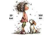 Whimsical Floral Girl and Puppy, an Animal Illustration by GiraffeCreative (Thumbnail 3 of 20)
