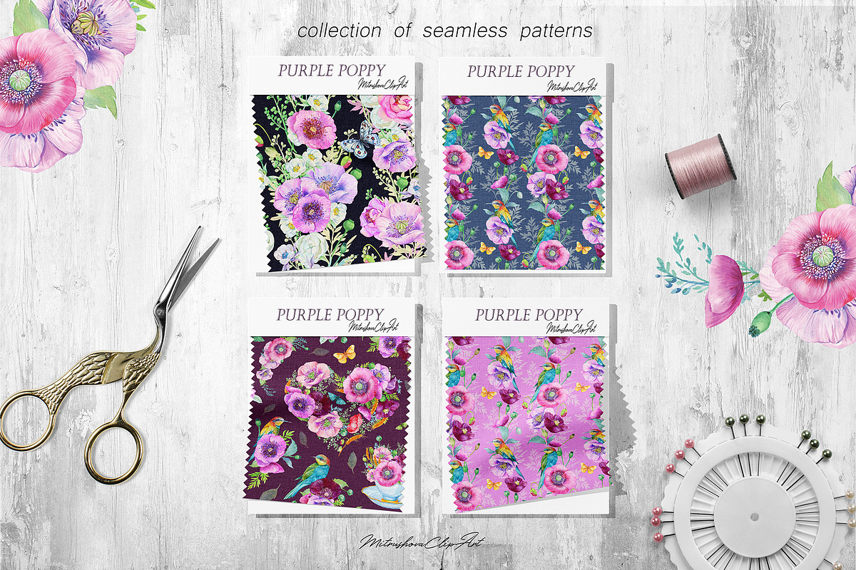 Pattern Collection, Purple Poppy, a Pattern Graphic by MitrushovaArt (Photo 2 of 9)