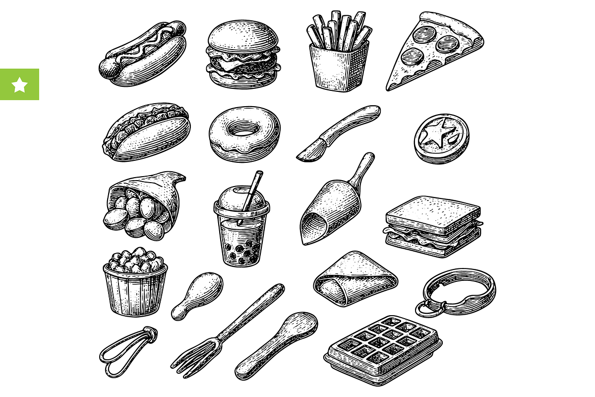Fast Food & Snack Icon Set, an Object Graphic by RT Studio