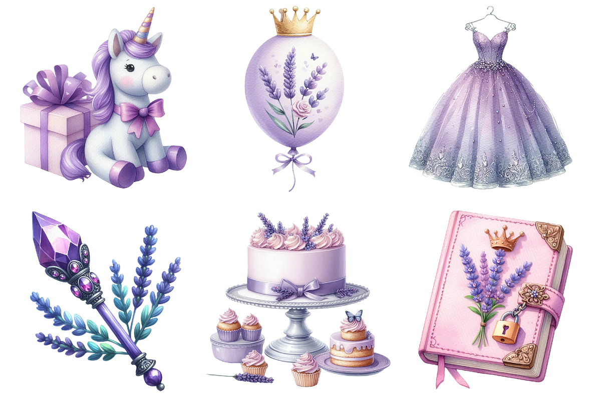 Lavender Princess Birthday Clipart, an Illustration by Daily.Designs (Photo 3 of 3)