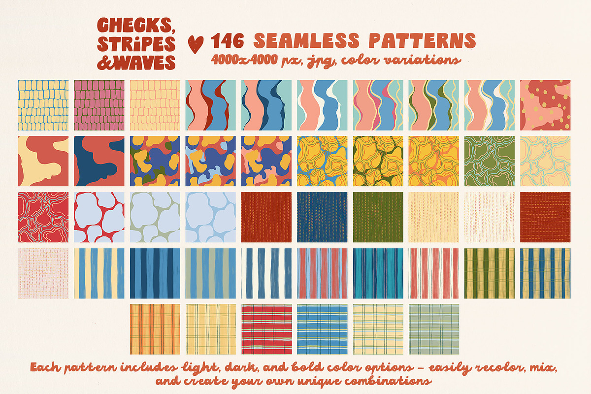 Stripe Wave Dot Tile Retro patterns, a Pattern Graphic by Yuliya Derbisheva (Photo 13 of 13)