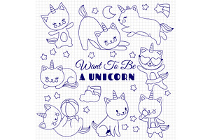 Cute Cats Like Unicorn Vector Set