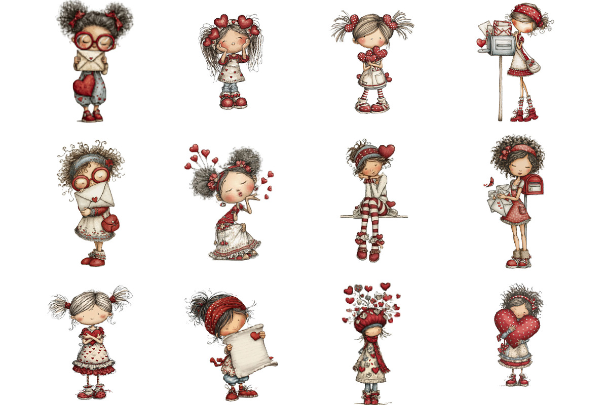 Quirky Valentine Girl Clipart, an Illustration by Designking (Photo 3 of 5)