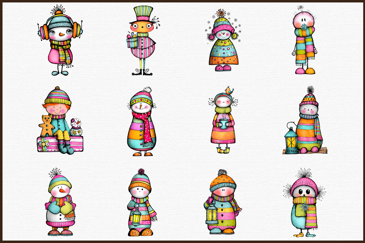 Whimsical Christmas Snowman Clipart, an Illustration by Sublimation Artist (Photo 3 of 6)