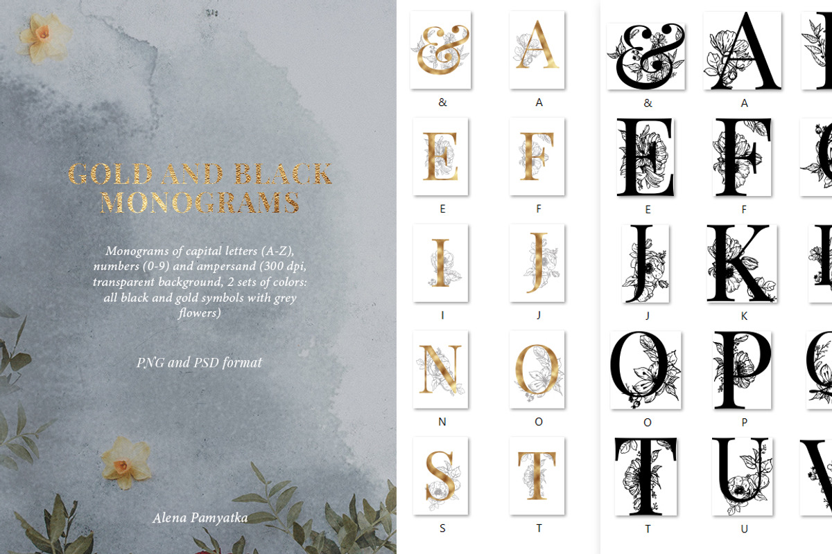 Gold floral alphabet/monograms, an Illustration by Pamyatka Shop (Photo 11 of 12)