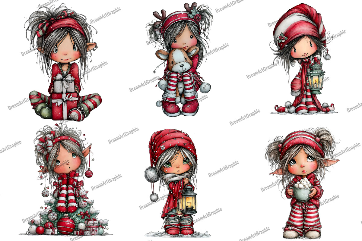 Sweet Christmas Elf Girl Clipart, an Illustration by DreamArtGraphic (Photo 4 of 5)