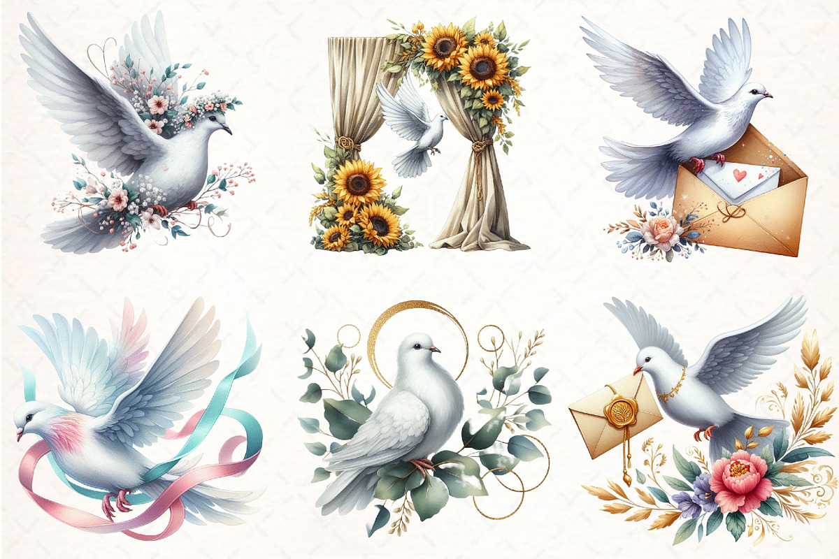 Summer Wedding Doves Clipart, an Illustration by Pixels.Craft (Photo 2 of 7)