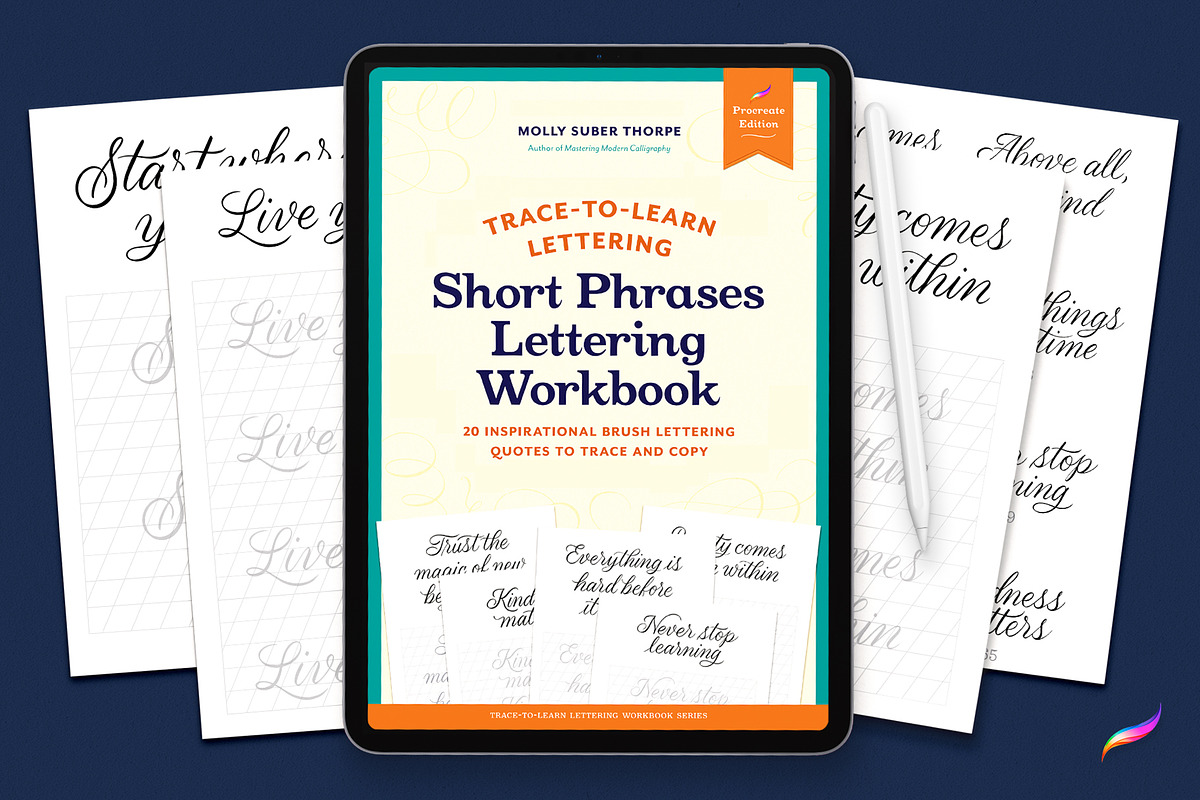 Brush Lettering Procreate Workbook, a Branding & Logo Template by Molly Suber Thorpe (Photo 1 of 7)