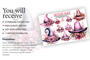 Watercolor Pink Witch Hat PNG Bundle, a Seasonal Illustration by Creative Arslan (Thumbnail 3 of 6)