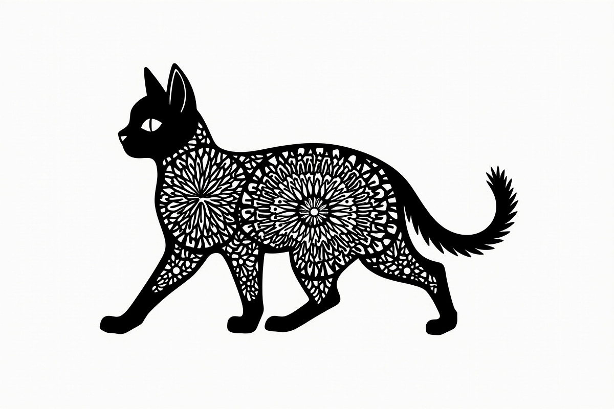 Ornate Cat Mandala Silhouette Design, an Illustration by Creativeshirt (Photo 2 of 13)