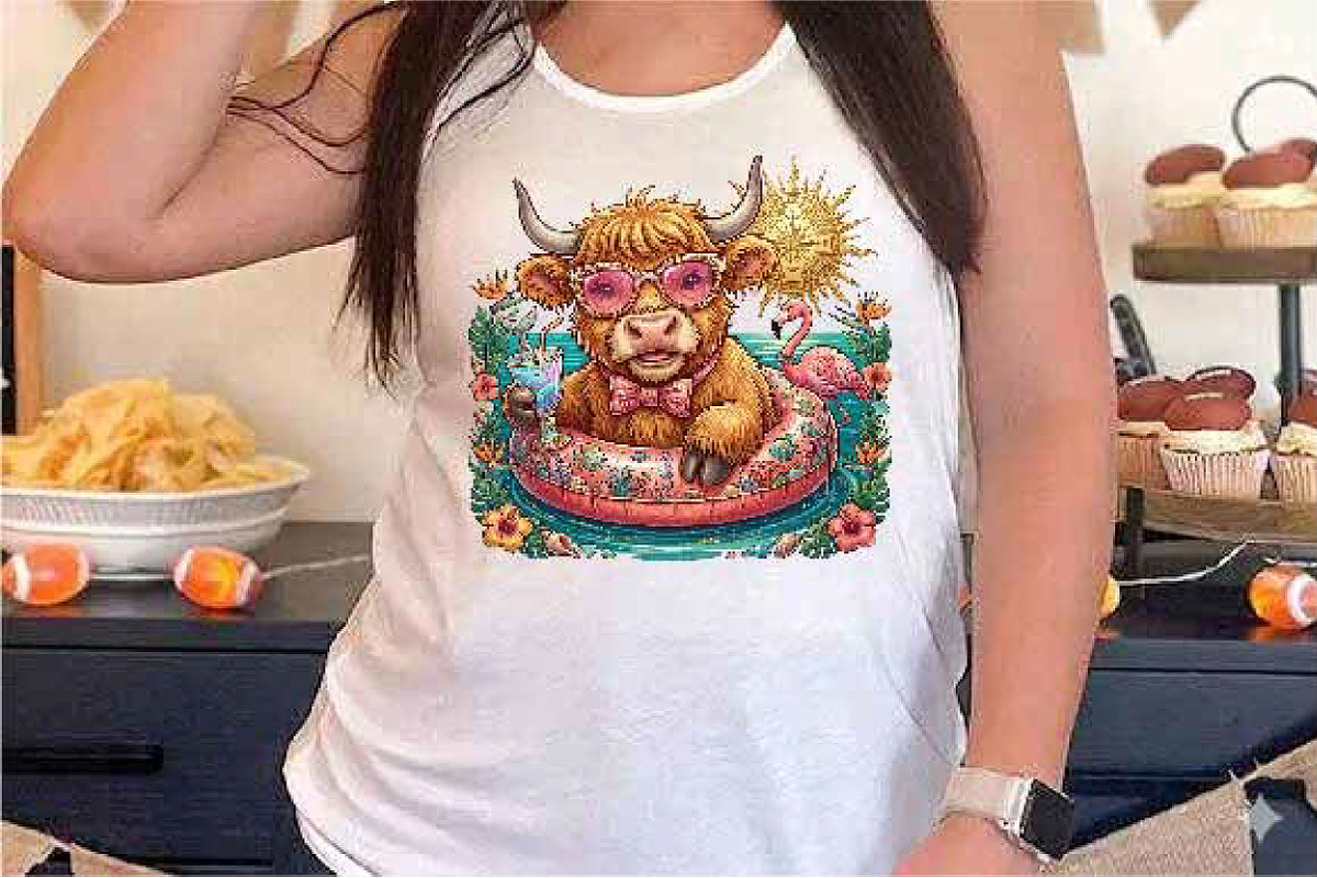 Cute Highland Cow Summer PNG, Funny, an Illustration by Designking (Photo 4 of 4)
