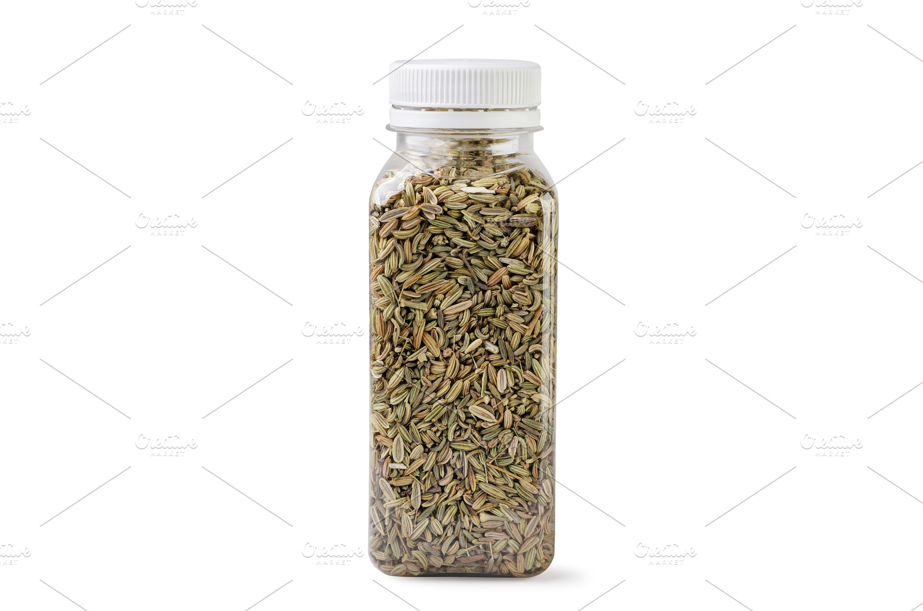 Fennel seeds in a plastic bottle on, a Food & Drink Photo by innakreativ