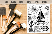 Stencil Nautical Sailboat Ocean, an Object Illustration by MARYCRAFTIRIA (Thumbnail 2 of 3)