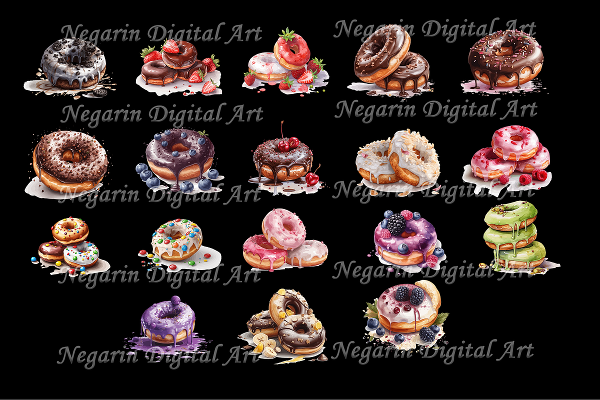 Sweet Watercolor Donuts Clipart, an Object Graphic by Negarin Digital Art (Photo 4 of 9)